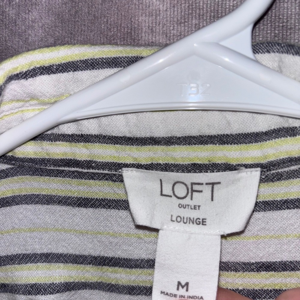 Loft Outlet Lounge Womens Medium Striped Linen Blend Button Down Shirt Grey - Picture 3 of 6